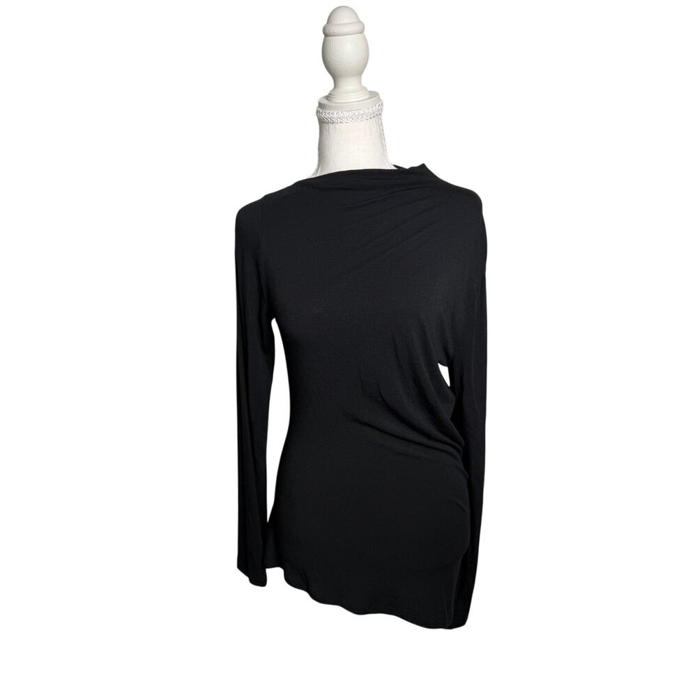 Banana Republic Black Draped Ruched Long Sleeve Stretch Top
